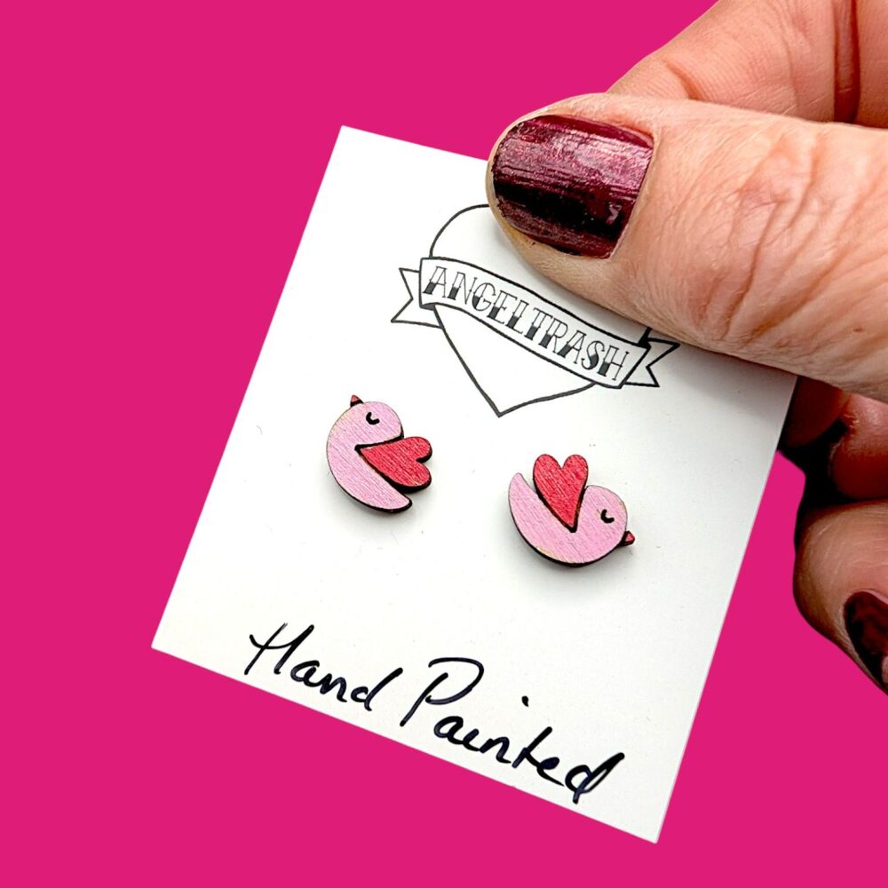 Wooden - Tiny Hand Painted Studs -Valentine Design 6