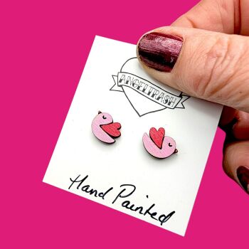Wooden - Tiny Hand Painted Studs -Valentine Design 6