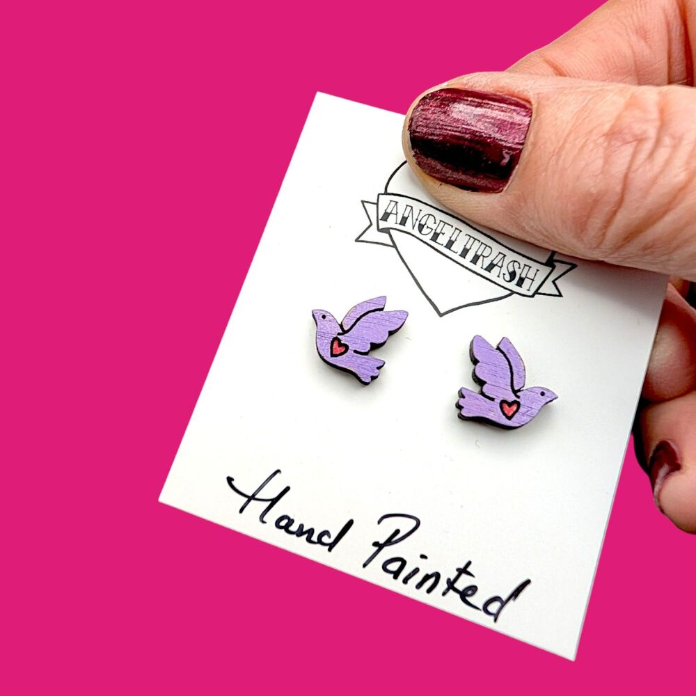 Wooden - Tiny Hand Painted Studs -Valentine Design 7