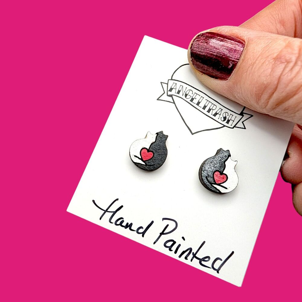 Wooden - Tiny Hand Painted Studs -Valentine Design 10
