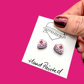 Wooden - Tiny Hand Painted Studs -Valentine Design 15