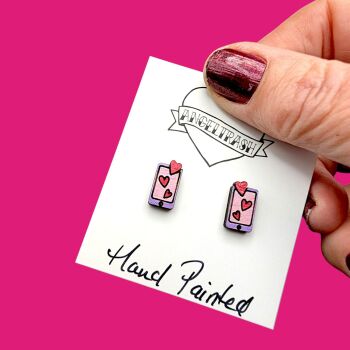 Wooden - Tiny Hand Painted Studs -Valentine Design 18