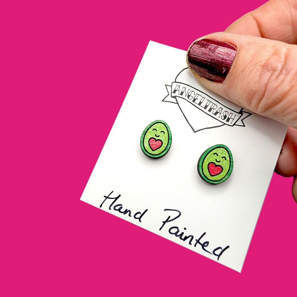 Wooden - Tiny Hand Painted Studs -Valentine Design 19
