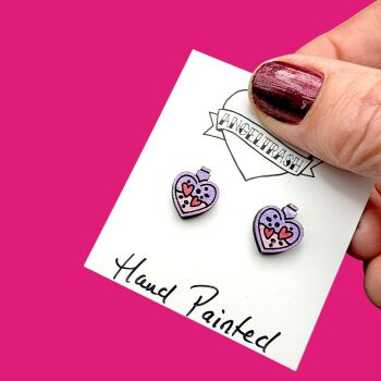 Wooden - Tiny Hand Painted Studs -Valentine Design 20