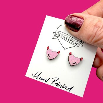 Wooden - Tiny Hand Painted Studs -Valentine Design 21