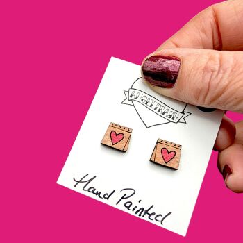Wooden - Tiny Hand Painted Studs -Valentine Design 22