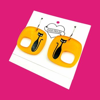 MCM Orange Square with Black Cat Earrings