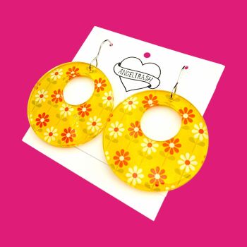 Yellow Flower Retro Round Earrings
