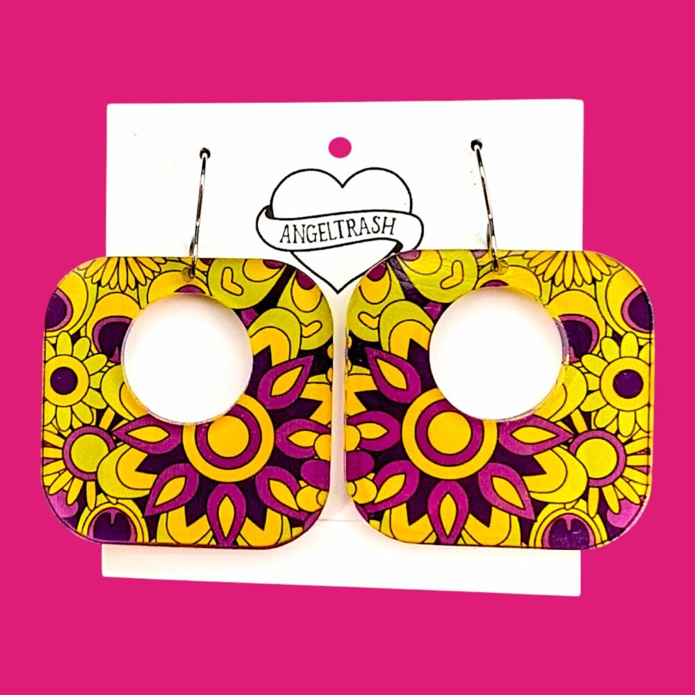 Retro 60s Psychedelic Square Earrings