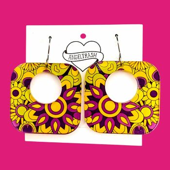 Retro 60s Psychedelic Square Earrings