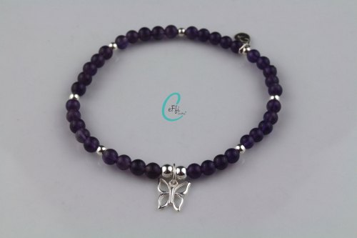 Amethyst stretch bracelet with butterfly charm 