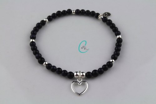 Blue goldstone stretch bracelet with heart charm