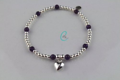 Sterling silver and Amethyst heart stretch bracelet