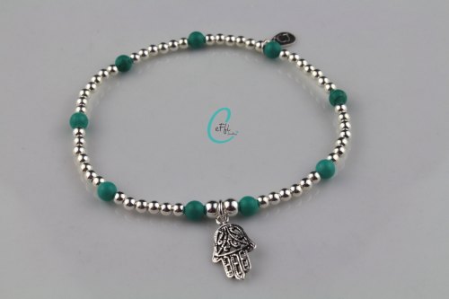 Sterling silver and Turquoise hamsa stretch bracelet 