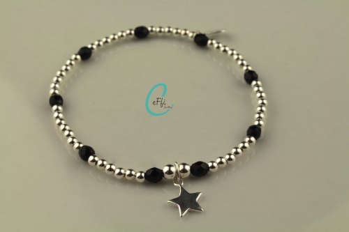 Black and sterling silver stretch bracelet | Black | CeFfi