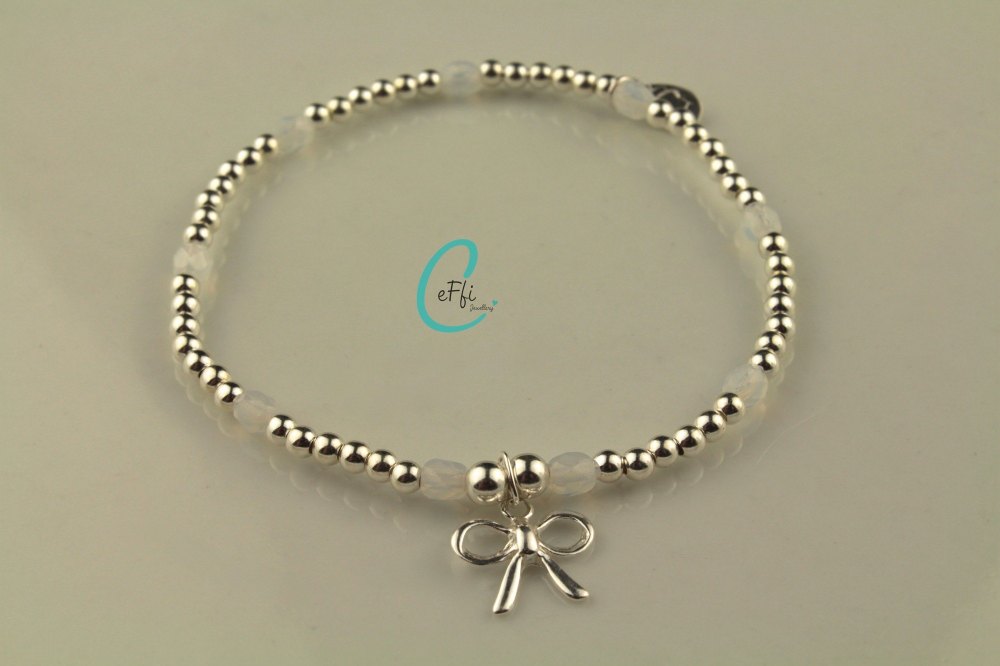 Silver and White Opal Bracelet