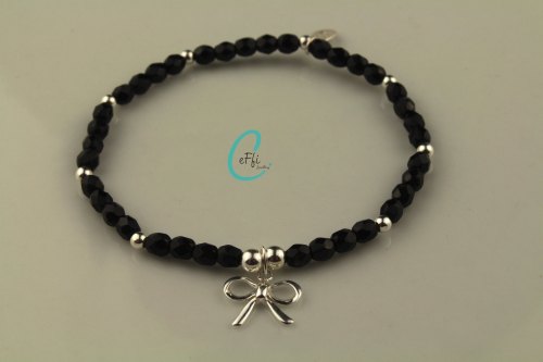 Black and sterling silver stretch bracelet | Black | CeFfi