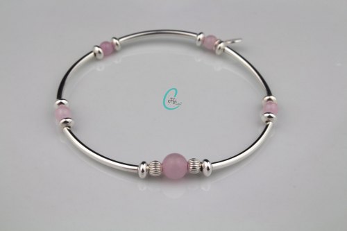Silver and rose quartz noodle stretch bracelet | CeFfi