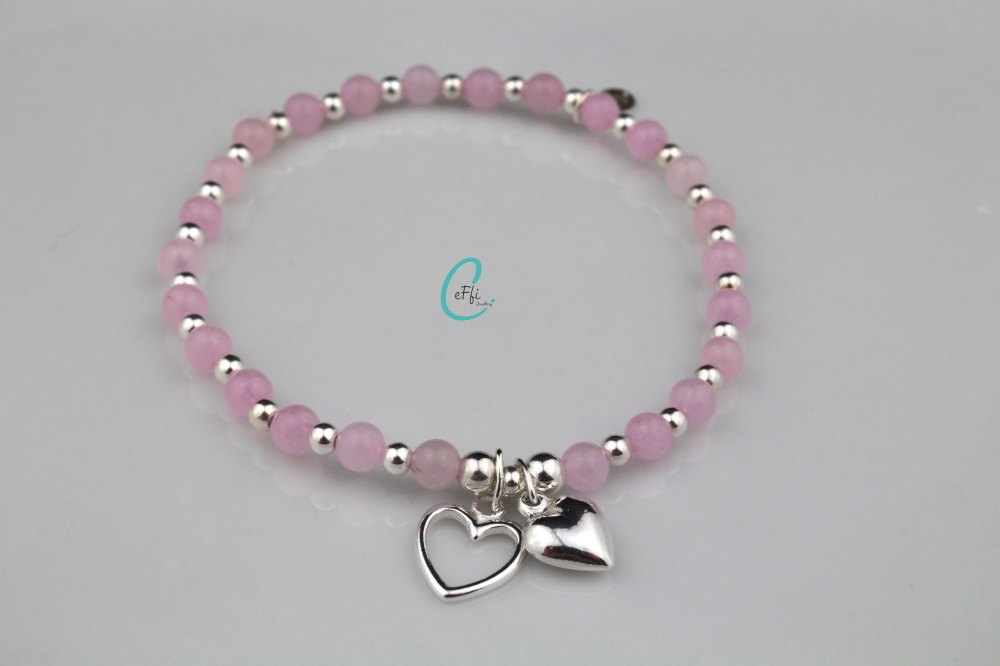 Rose Quartz Hearts Bracelet