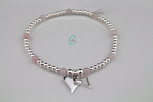 Silver and rose quartz bracelet | Pink Rose | CeFfi