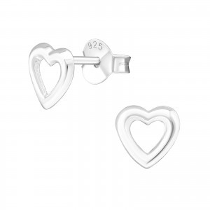 Silver heart earrings, open heart silver stud earrings, open heart stud ear