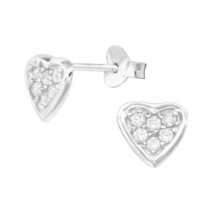 Sterling silver cz earrings, heart earrings with cz