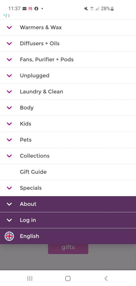 buying scentsy on a mobile device showing the menu