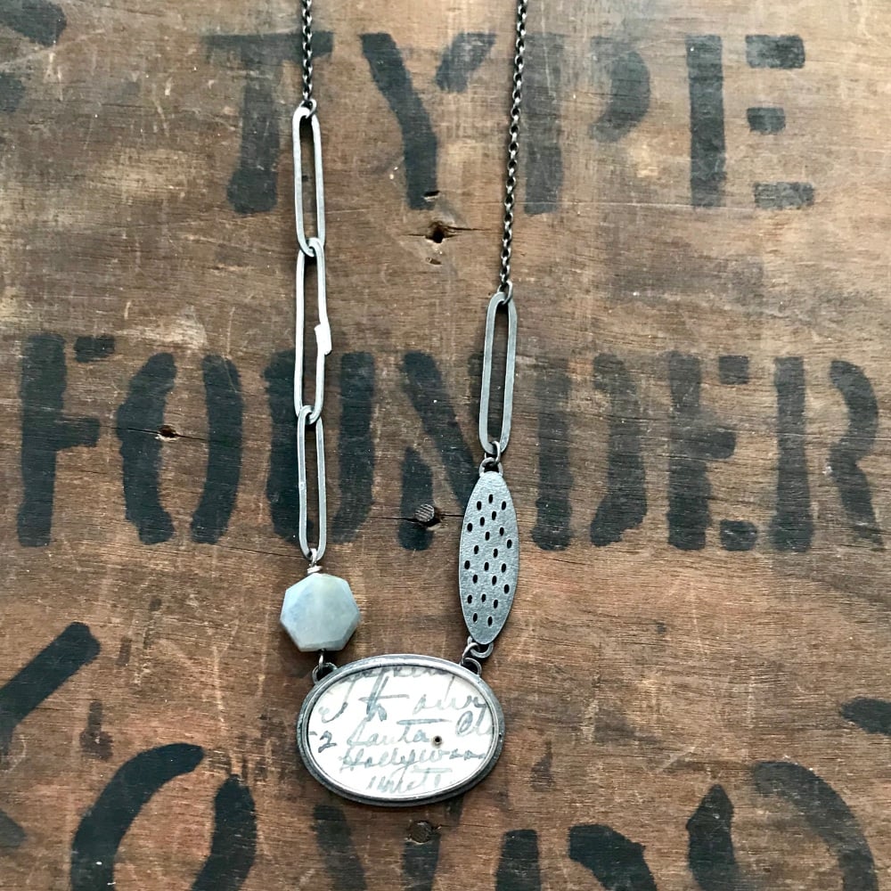 Horizontal, Sapphire, Holey Oval + Lozenge Necklace