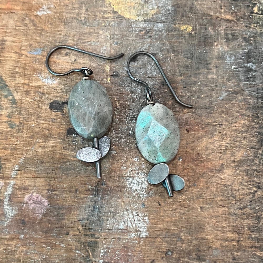 Overlapping Ovals + Stones Earrings
