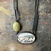 Oval Postcard, Holey Panel, Lime Jade + Lozenges Necklace