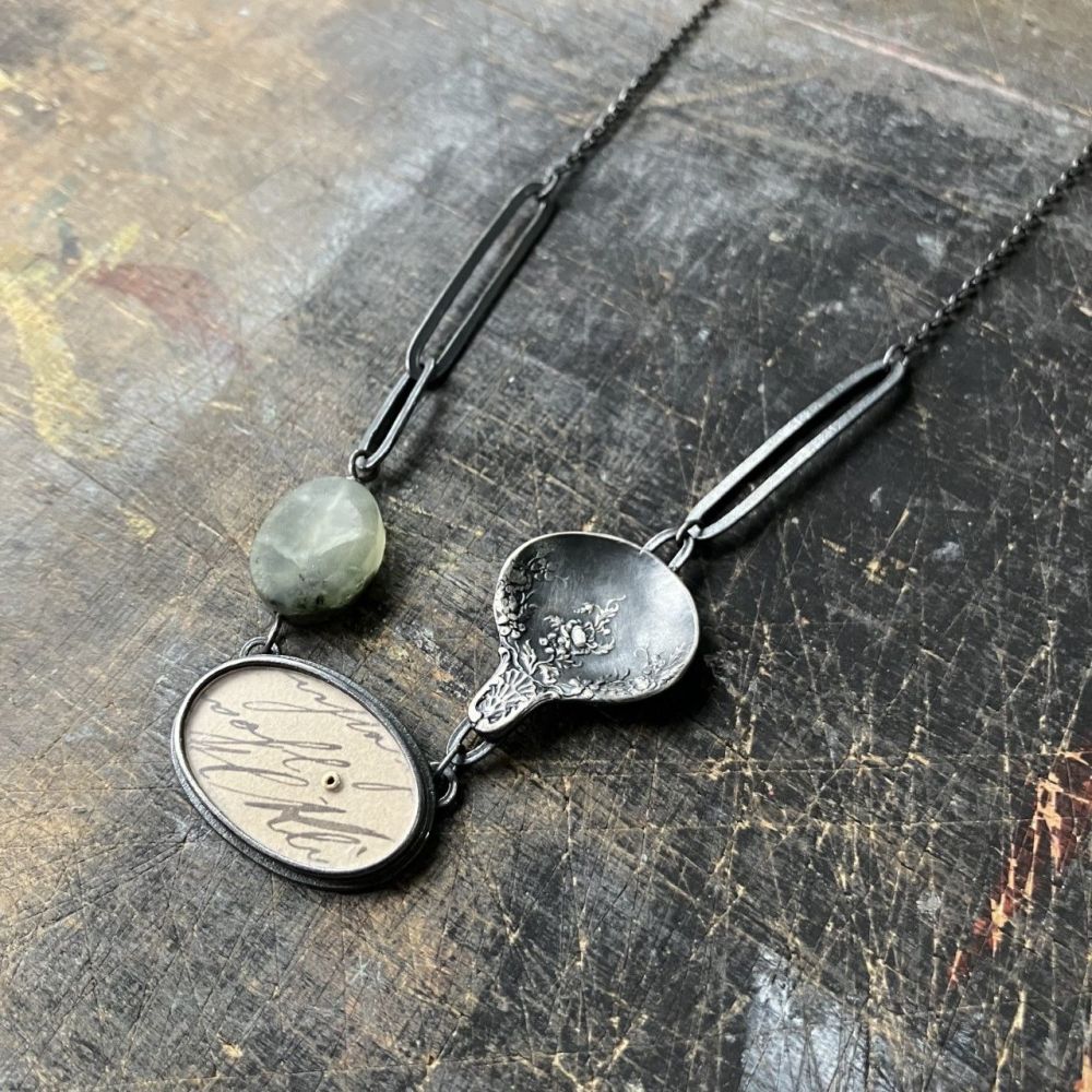 Oval Postcard, Silver Spoon, Stone + Lozenges Necklace