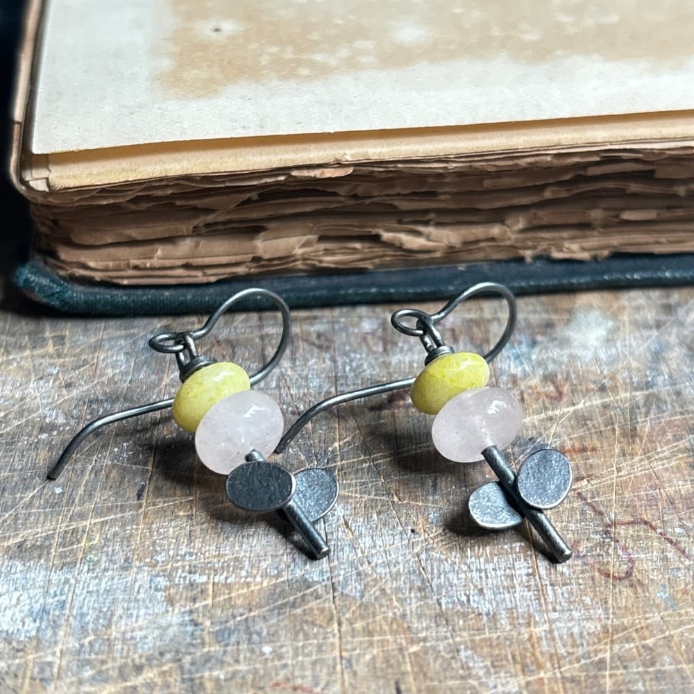 Overlapping Ovals + Stones Earrings