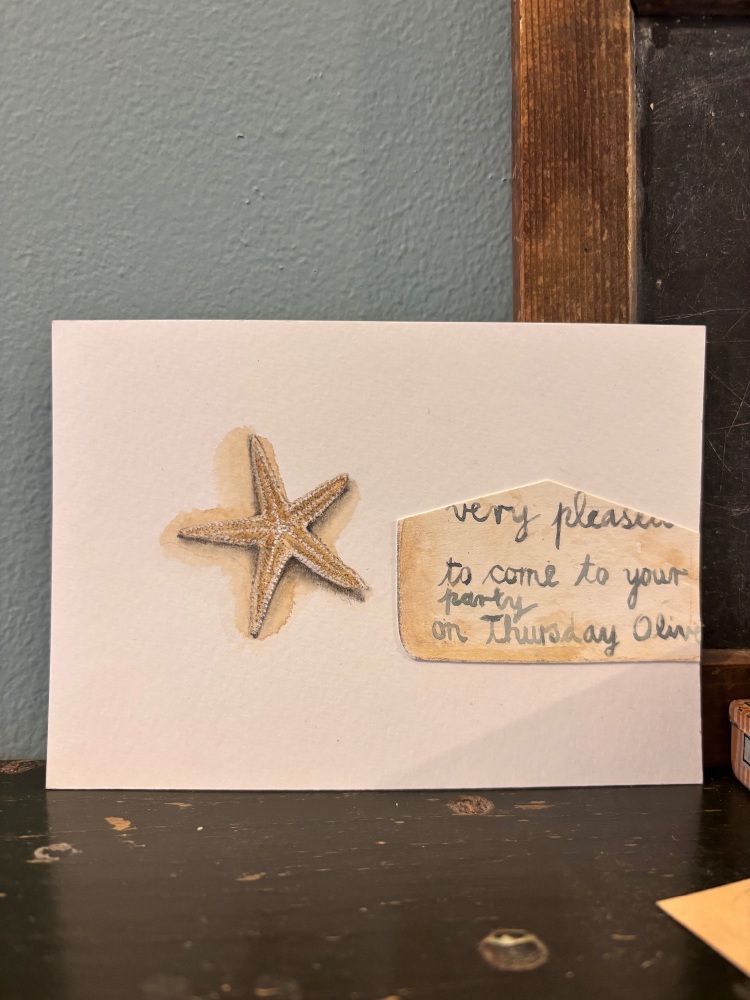 Starfish + house shape piece of postcard