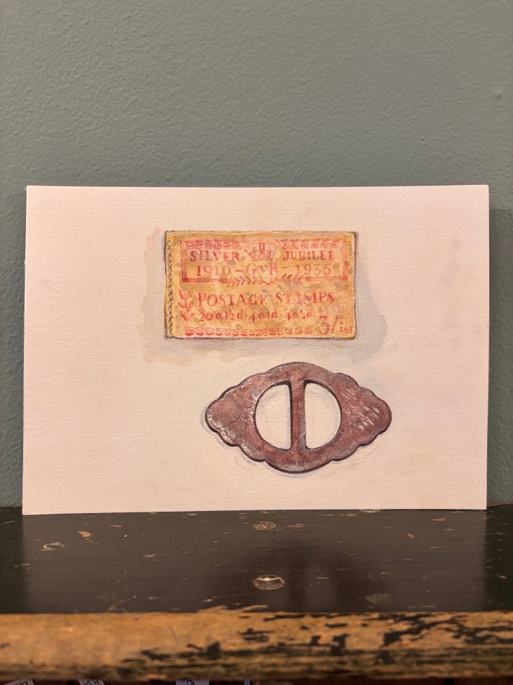 Vintage stamp book + vintage buckle