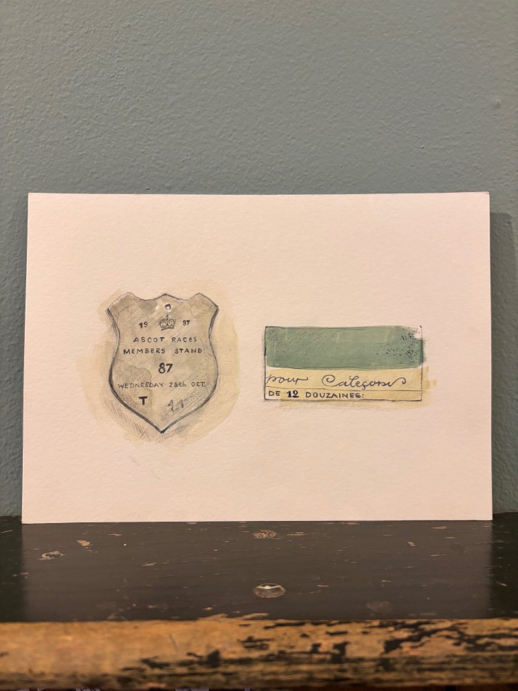 1987 Ascot races members stand badge + fragment of card