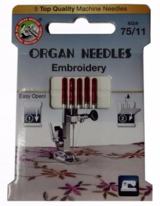  RED TOP ORGAN EMBROIDERY NEEDLES 75/11 - 50 NEEDLES (FLAT BACK) 10 packs o