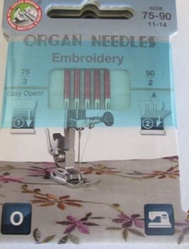  100 (20 X 5) ORGAN EMBROIDERY NEEDLES 75/11 and 90/14 mixed pack 