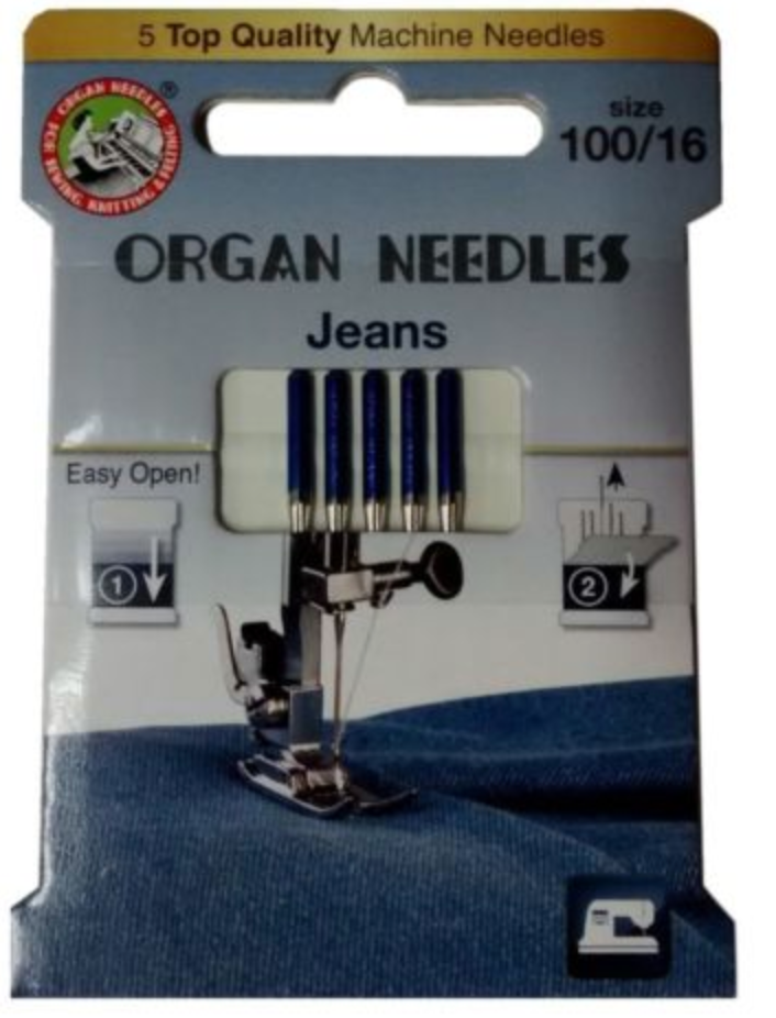 <!-- 014 -->ORGAN SEWING NEEDLES - JEANS - 100/16 (5 needles)