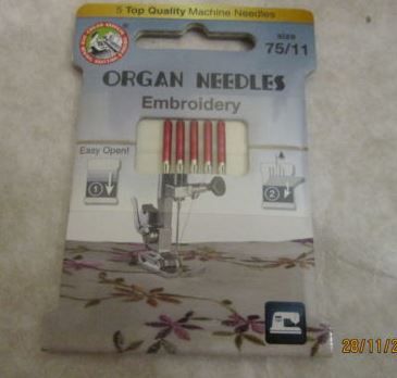 1 PACK OF 5 ---- 75/11 RED EMBROIDERY NEEDLES