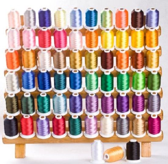    set 63 x 500m polyester thread 63 colours ,  + FREE embroidery needles, bobbins and 5m tearaway