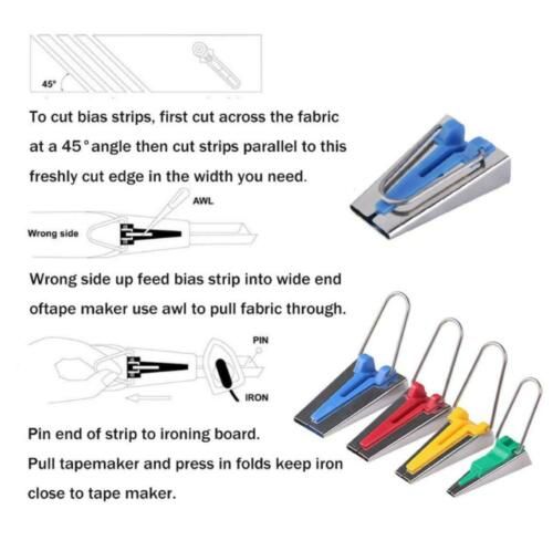 BUTUZE Fabric Bias Tape Makers Kit with Sewing Awl, Bead Needles,Adjustable Binder Clip,Wooden Awl,Foot Press -Practical Bias Tape Maker Set for