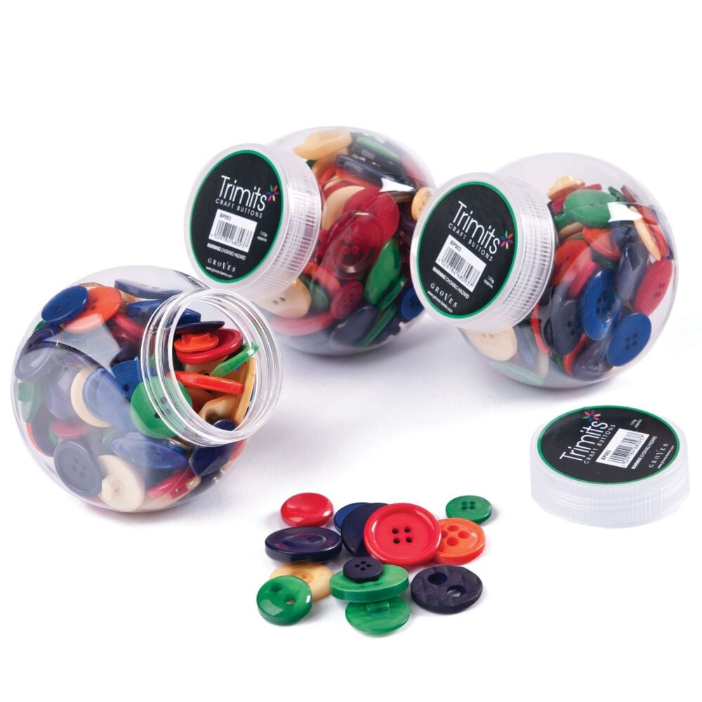   TRIMMITS BUTTON JAR loads buttons, primary colours , 120 grams - bargain