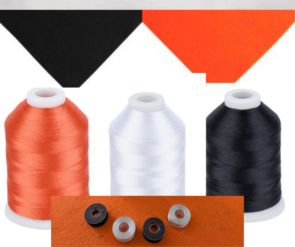  HALLOWEEN, 1m x  45cm each orange and black and 1m x 74cm white felts, orange white and black threads and free bobbins