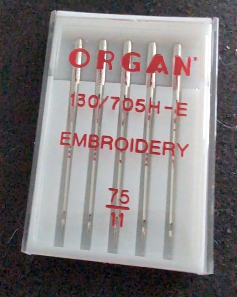 <!-- 004 -->ORGAN embroidery needles FIVE PACKS of 75/11 plastic pack of
