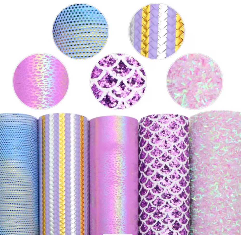 5 pieces blue, lavender, pinks, glitter, faux leather, look and feel amazing, DIY