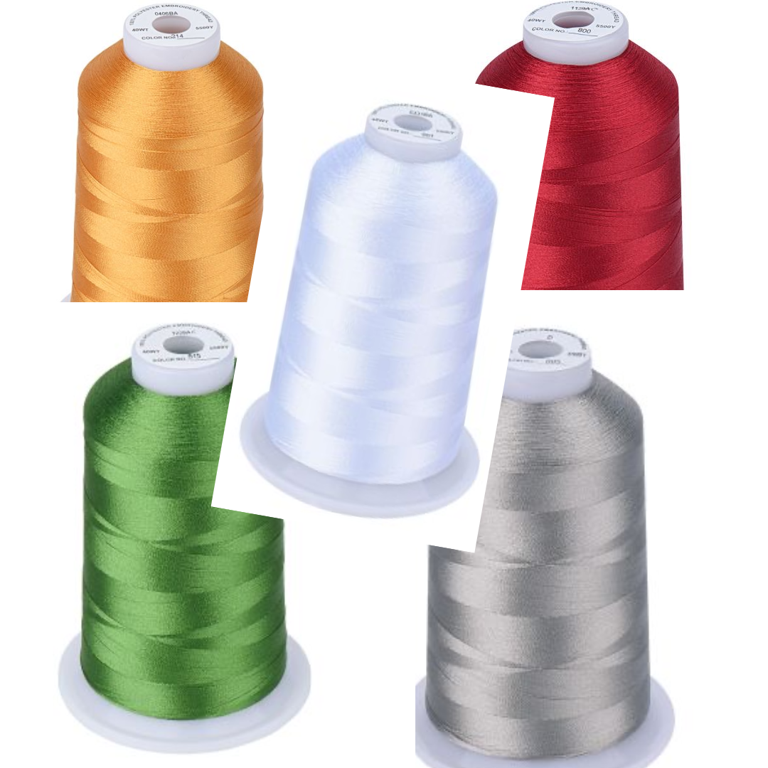  5 huge 5000m Simthread trilobal polyester Christmas colours SPECIAL PRICE