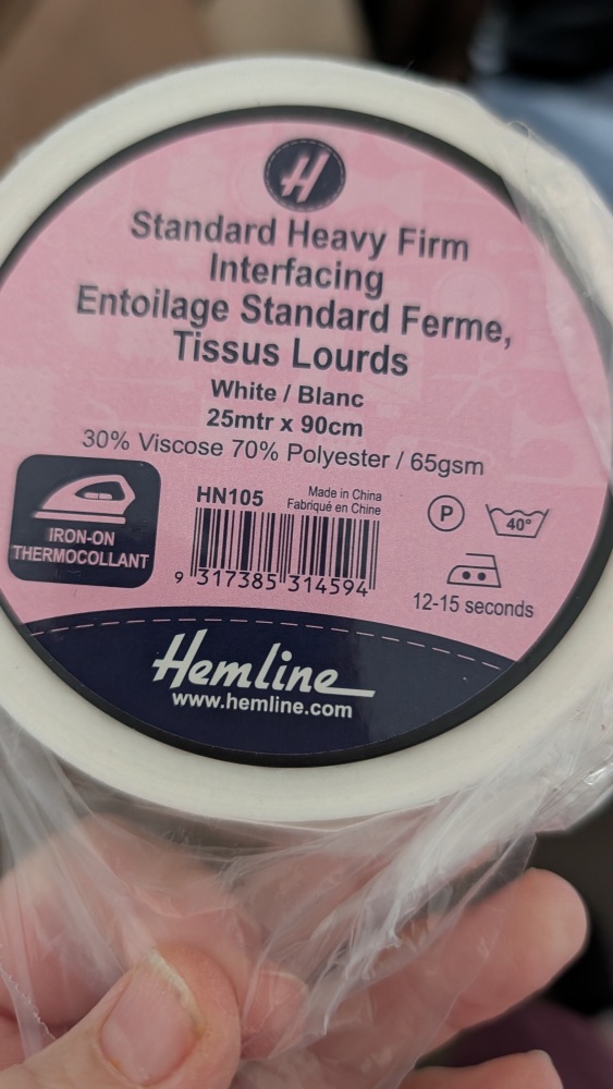 1m   Heavy firm iron-on interfacing 90cm wide by HEMLINE price per metre