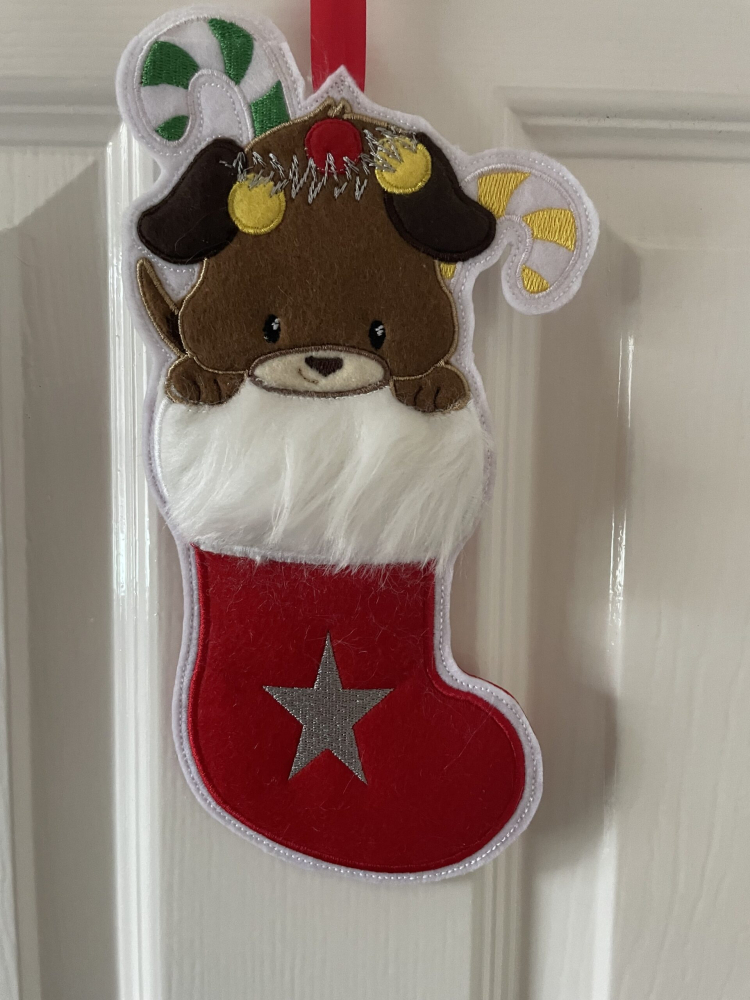 In The Hoop Dog Christmas Stocking Digital Download Machine Embroidery Design File 6&times;10 Hoop