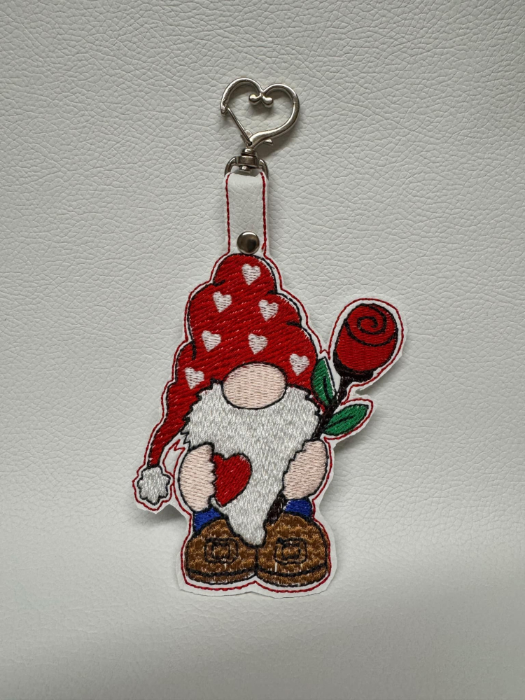 ***FREEBIE***In The Hoop Valentines Gnome Keyring Digital Download Machine Embroidery Design File 5&times;7 Hoop