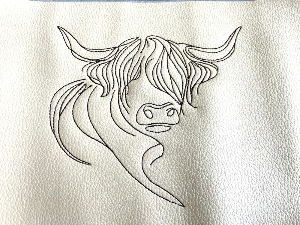 In The Hoop 1 Colour Line Drawn Highland Cow Digital Download Machine Embroidery Design File 4&times;4, 5&times;7, 6&times;10 and 8&times;12 Hoop Included